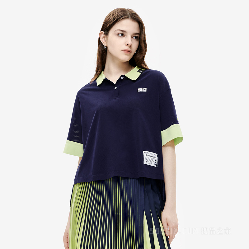 FILA × MAISON MIHARA YASUHIRO联名女子百褶拼接宽松短袖POLO