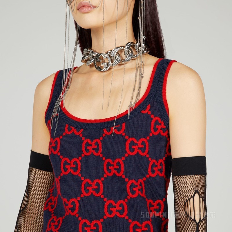 GG丝棉混纺背心 蓝色和红色