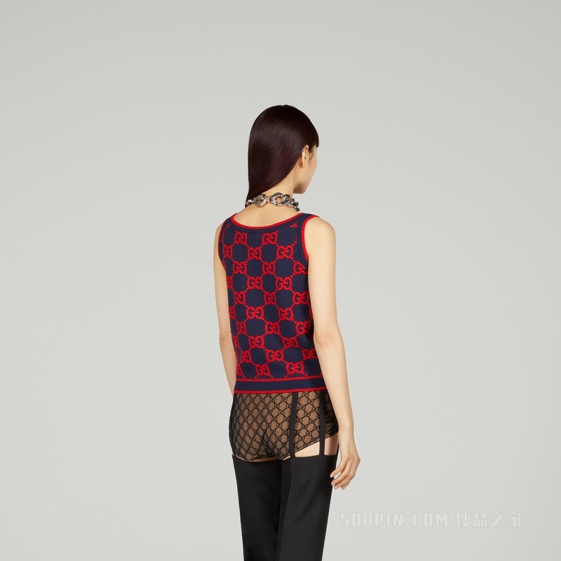 GG丝棉混纺背心 蓝色和红色