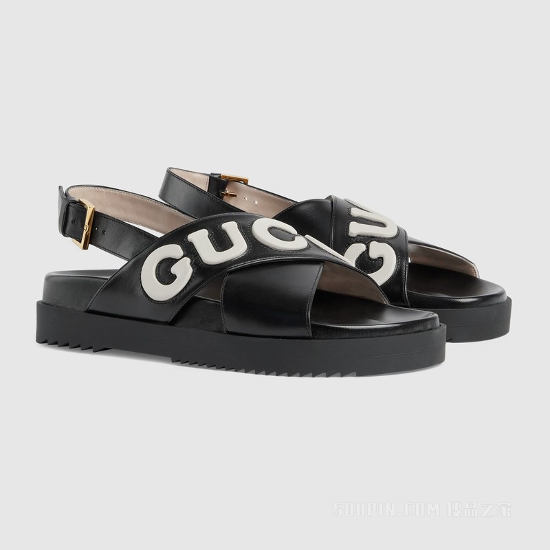 Gucci女士凉鞋 黑色和白色皮革