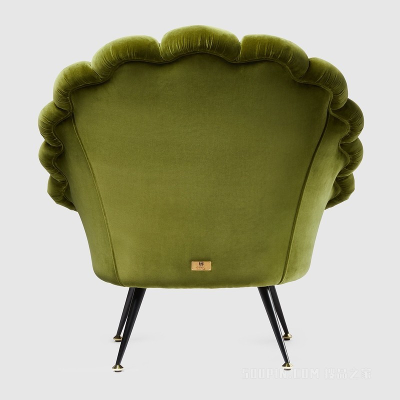 刺绣花朵天鹅绒扶手椅 绿色天鹅绒