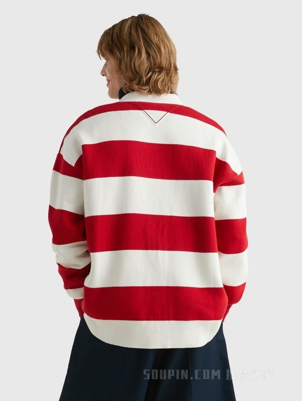 23新款春季男装时尚撞色条纹刺绣纽扣V领针织外套30965