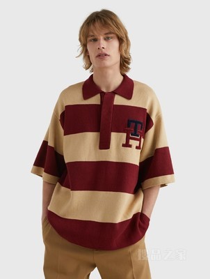 23新款春季男装时尚撞色条纹刺绣POLO领针织衫MW0MW30964