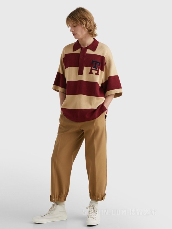 23新款春季男装时尚撞色条纹刺绣POLO领针织衫MW0MW30964