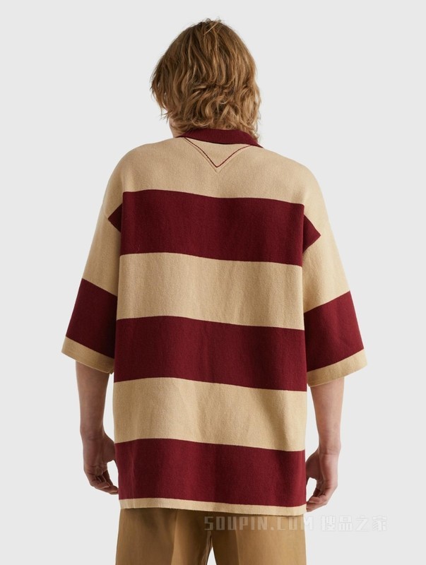 23新款春季男装时尚撞色条纹刺绣POLO领针织衫MW0MW30964