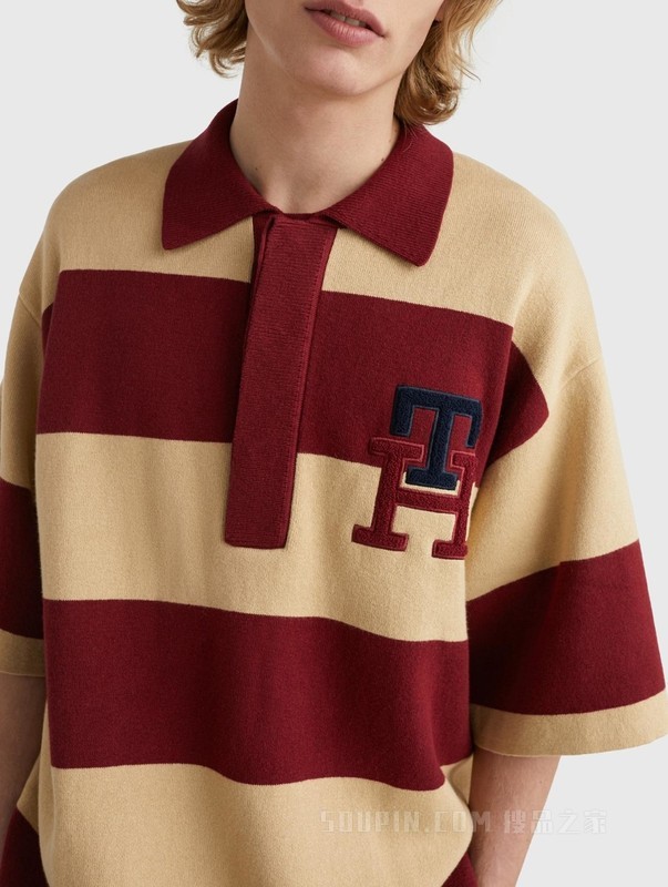 23新款春季男装时尚撞色条纹刺绣POLO领针织衫MW0MW30964