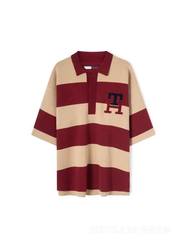 23新款春季男装时尚撞色条纹刺绣POLO领针织衫MW0MW30964