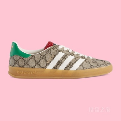 adidas x Gucci联名系列男士Gazelle运动鞋 米色和乌木色Supreme帆布