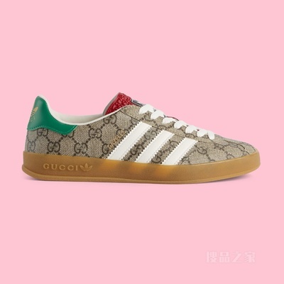 adidas x Gucci联名系列女士Gazelle运动鞋 米色和乌木色Supreme帆布