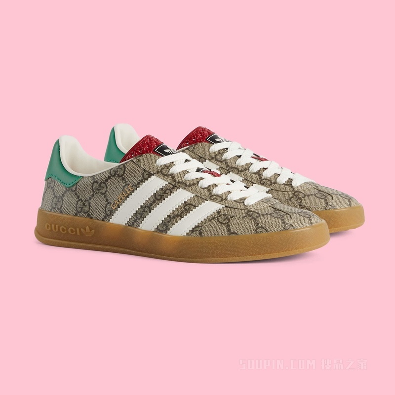 adidas x Gucci联名系列女士Gazelle运动鞋 米色和乌木色Supreme帆布