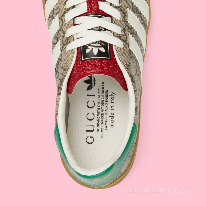 adidas x Gucci联名系列女士Gazelle运动鞋 米色和乌木色Supreme帆布