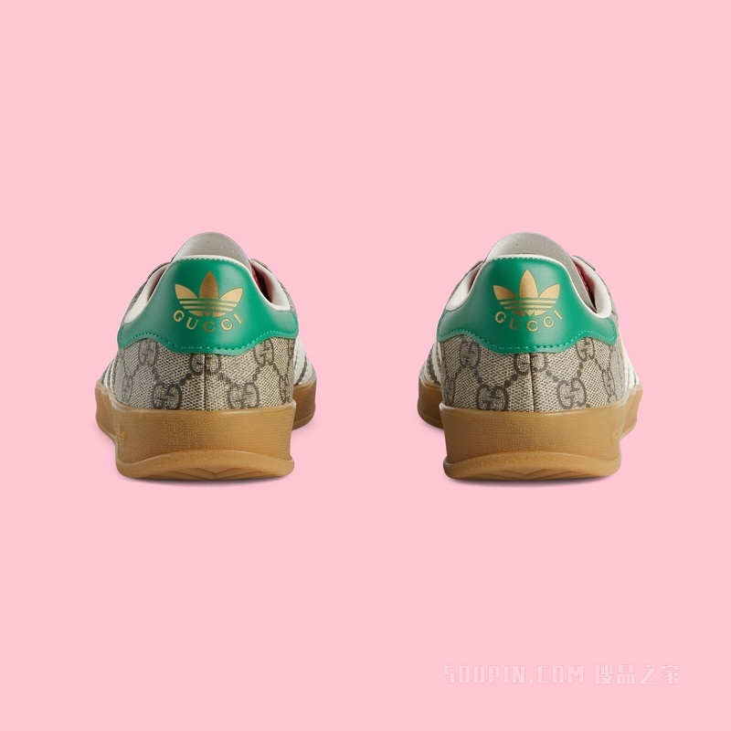 adidas x Gucci联名系列女士Gazelle运动鞋 米色和乌木色Supreme帆布
