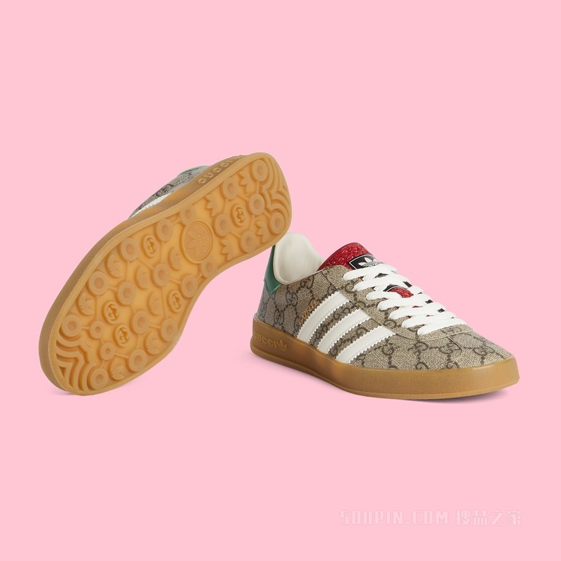 adidas x Gucci联名系列女士Gazelle运动鞋 米色和乌木色Supreme帆布