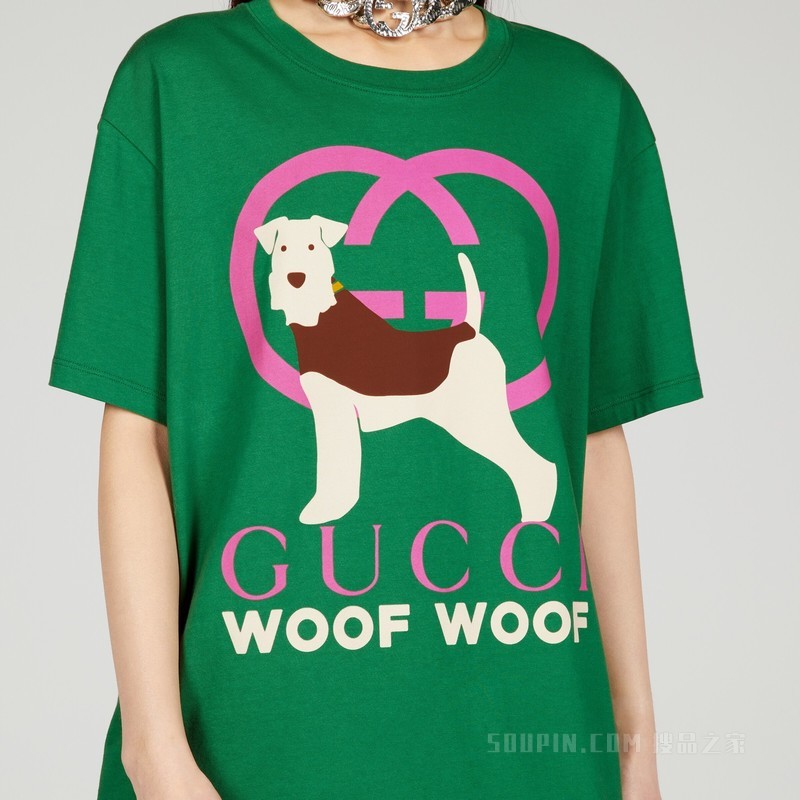 “Gucci Woof Woof”印花棉T恤 绿色