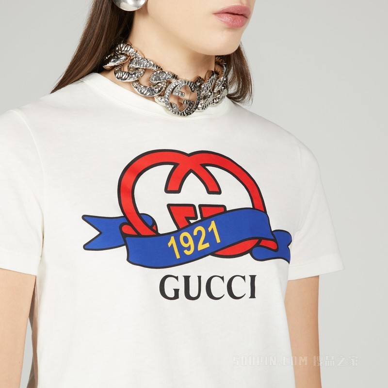 互扣式双G 1921 Gucci棉T恤 白色