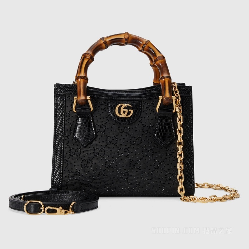 Gucci Diana竹节GG水晶迷你托特包 黑色
