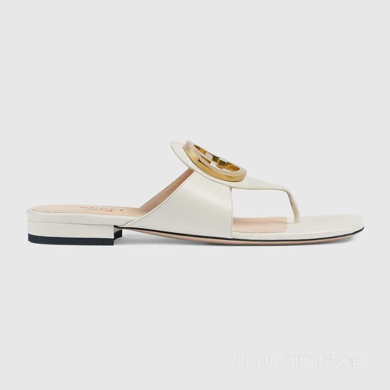 Gucci Blondie系列女士夹趾凉鞋 白色皮革