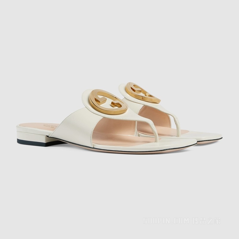 Gucci Blondie系列女士夹趾凉鞋 白色皮革