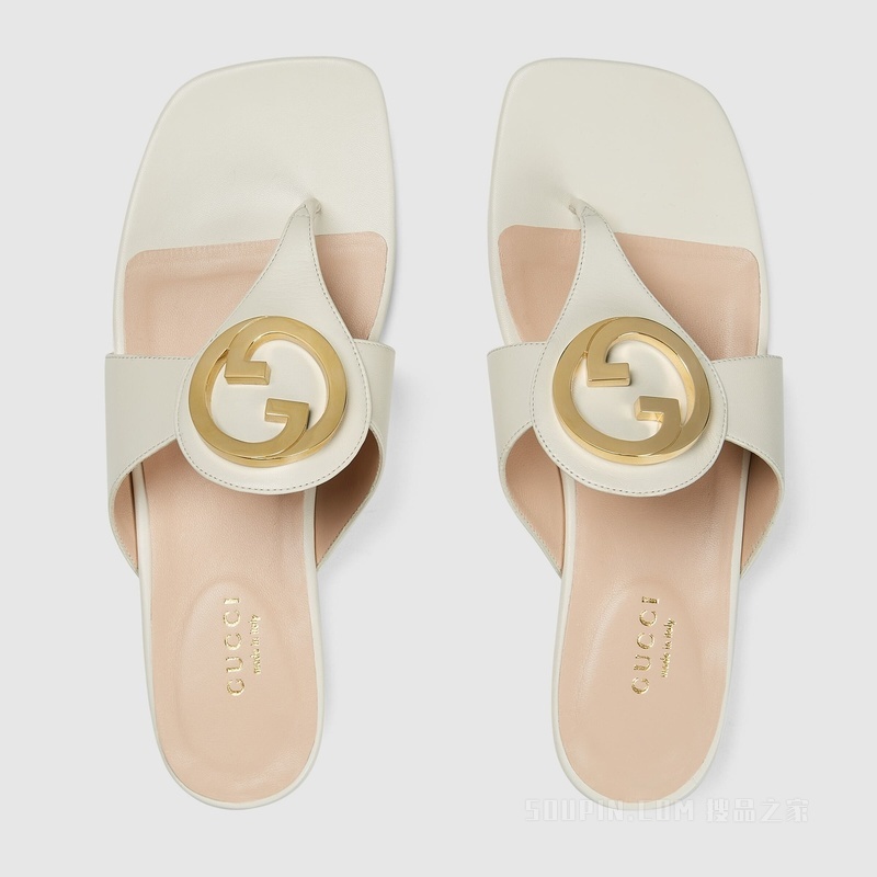 Gucci Blondie系列女士夹趾凉鞋 白色皮革