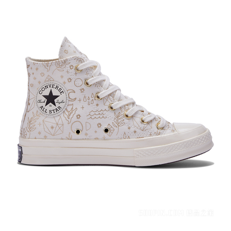 【女子】1970S女金色印花高帮帆布鞋 女款 奶白色