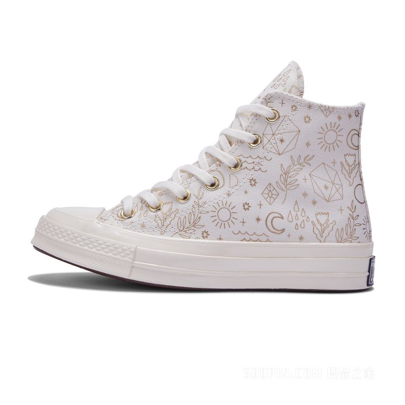 【女子】1970S女金色印花高帮帆布鞋 女款 奶白色