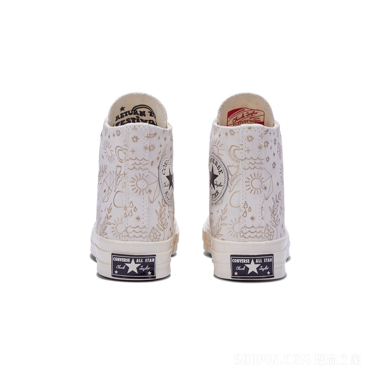 【女子】1970S女金色印花高帮帆布鞋 女款 奶白色