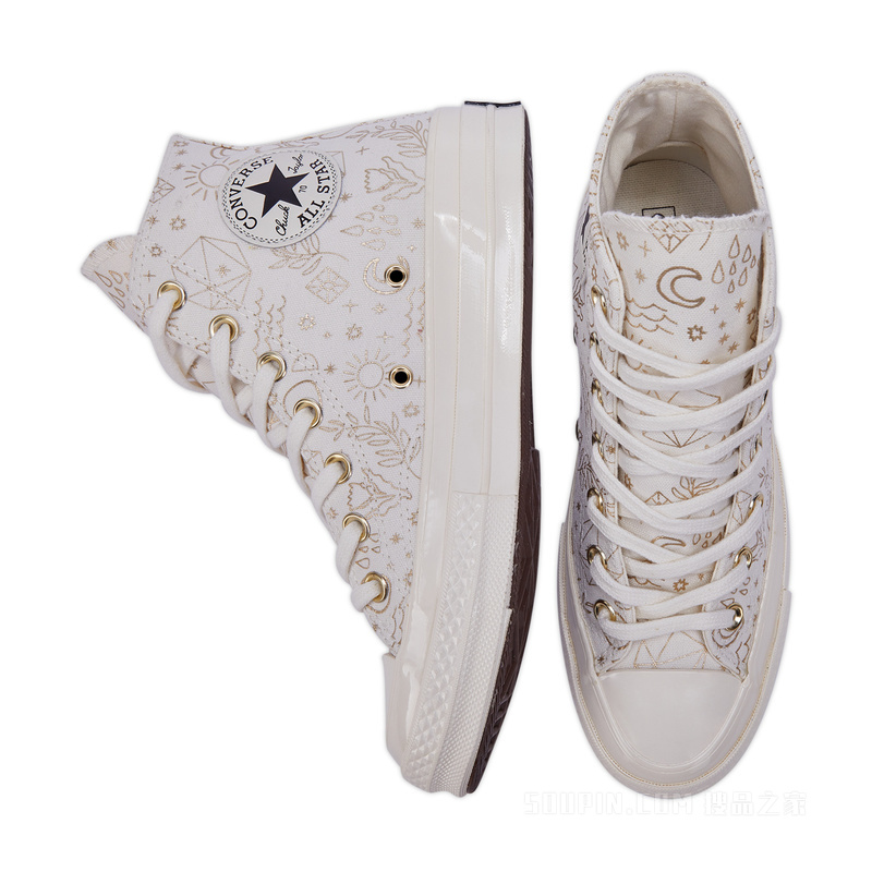 【女子】1970S女金色印花高帮帆布鞋 女款 奶白色