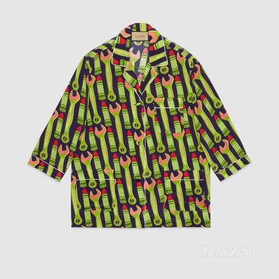 唇膏和工具印花真丝衬衫 多色