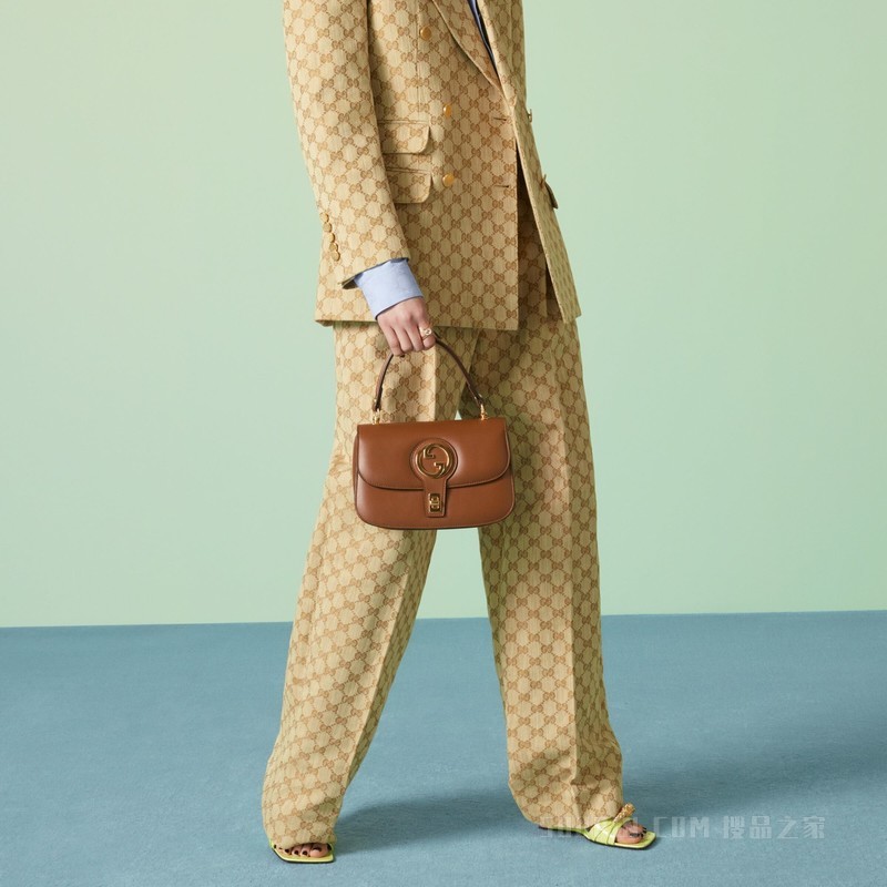 Gucci Blondie系列小号手提包 棕色皮革