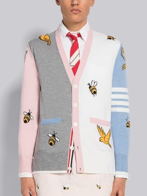 [2023早春新品]男士FUNMIX 四条纹棉毛小鸟与蜜蜂 V 领开衫