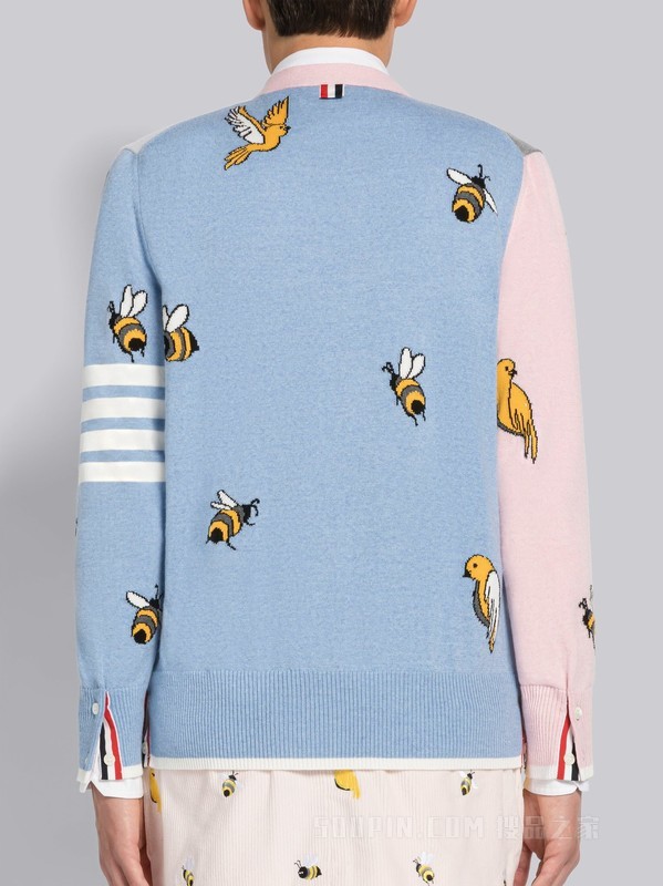 [2023早春新品]男士FUNMIX 四条纹棉毛小鸟与蜜蜂 V 领开衫