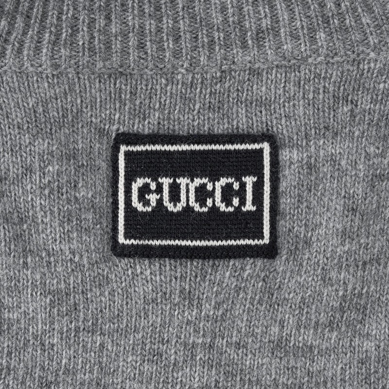 饰Gucci标签羊毛毛衣 浅灰色