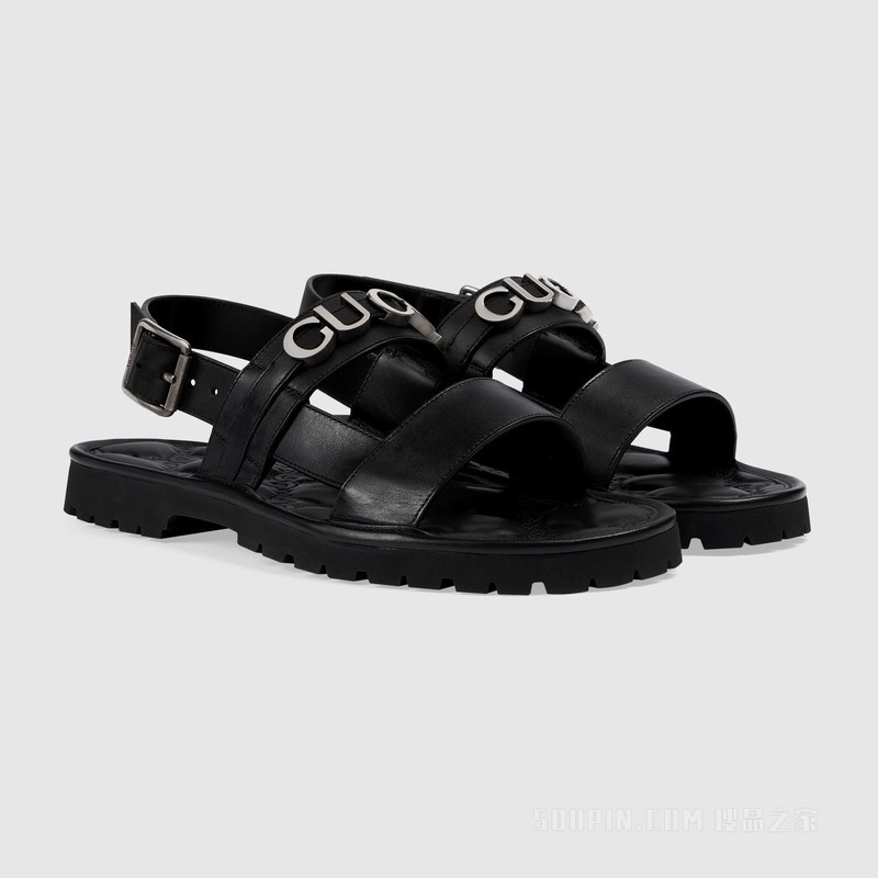Gucci男士凉鞋 黑色皮革