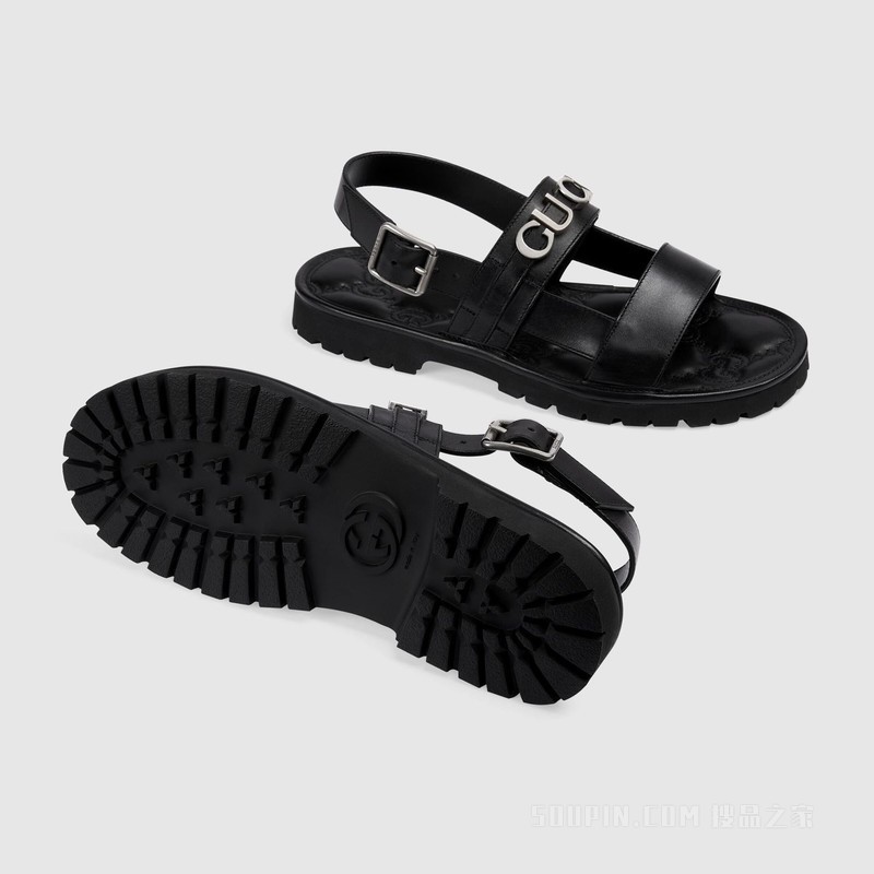 Gucci男士凉鞋 黑色皮革
