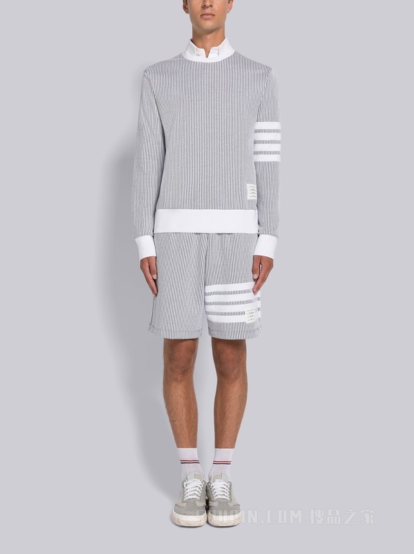 [2023春夏新品]男士四条纹泡泡纱圆领卫衣