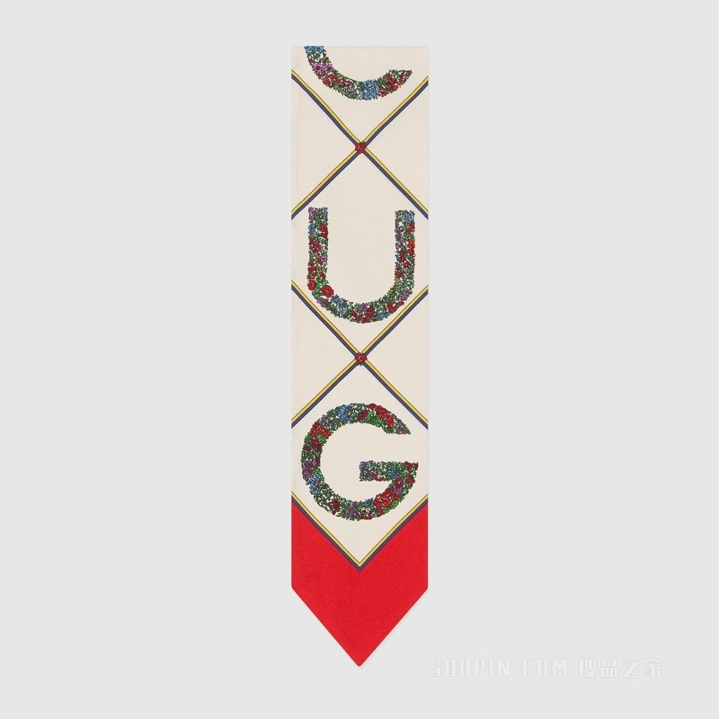 Gucci印花真丝领结 象牙白和红色