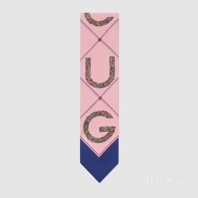 Gucci印花真丝领结 粉色和蓝色