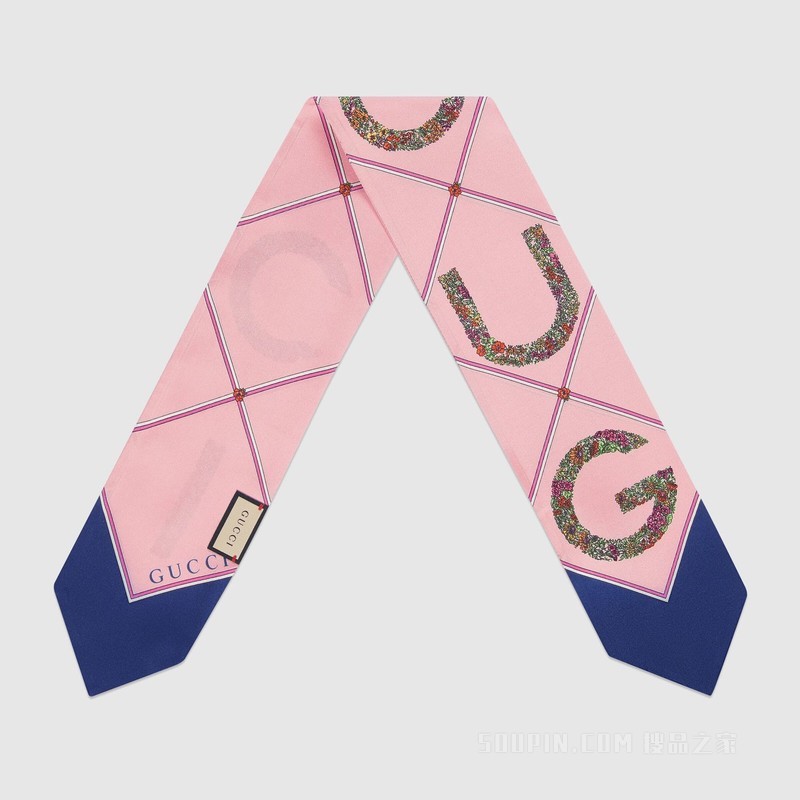 Gucci印花真丝领结 粉色和蓝色