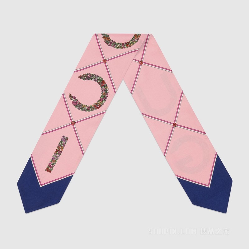Gucci印花真丝领结 粉色和蓝色