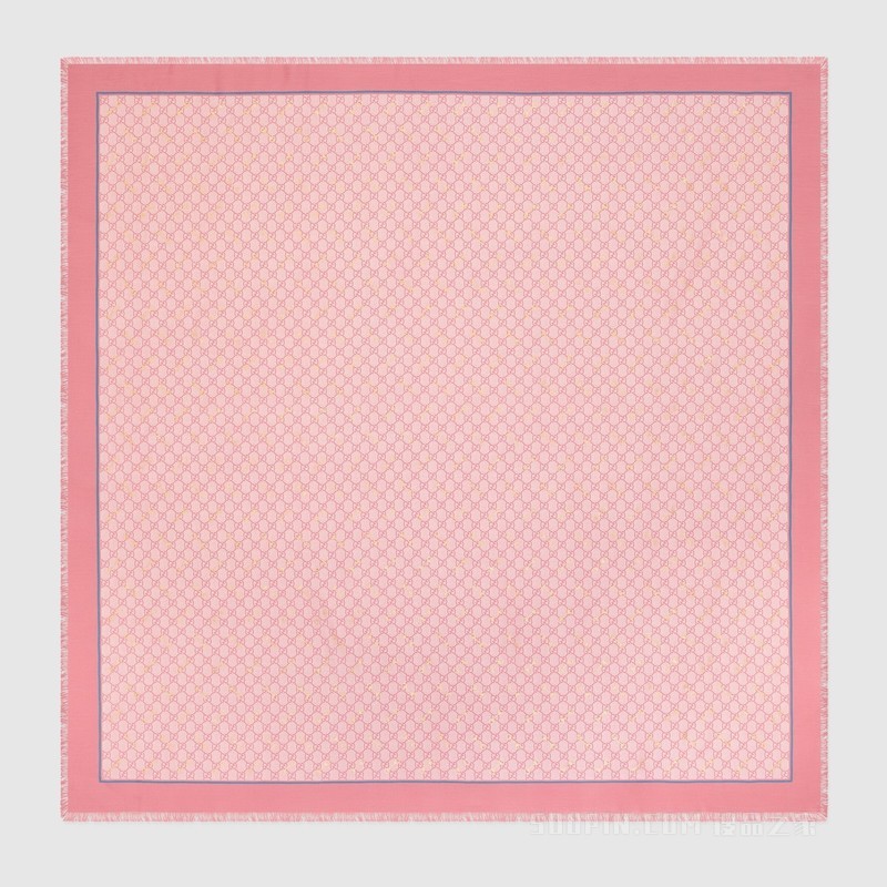 GG马衔扣印花真丝披肩 粉色和浅粉色