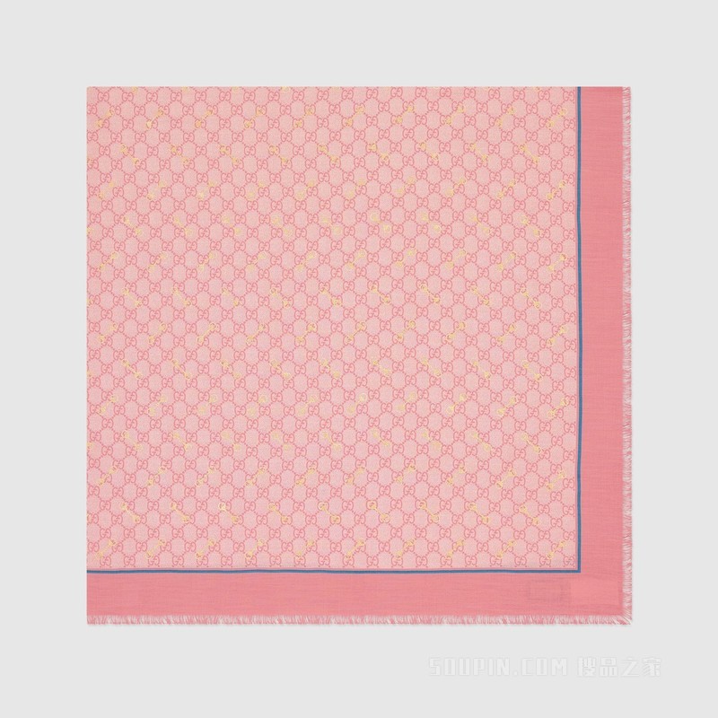 GG马衔扣印花真丝披肩 粉色和浅粉色