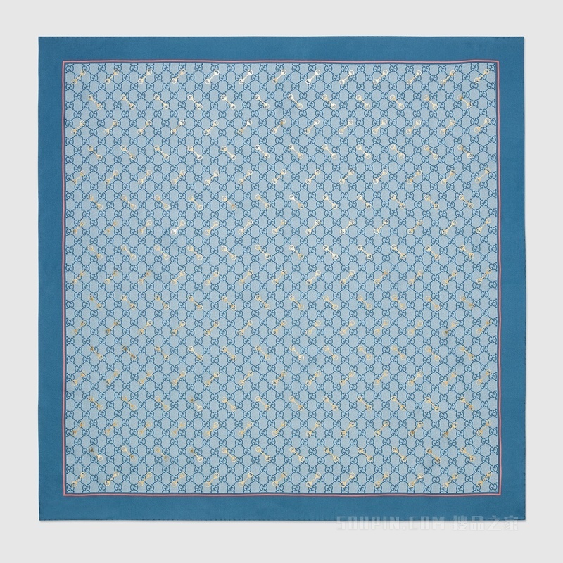 GG马衔扣印花真丝方巾 蓝色和浅蓝色