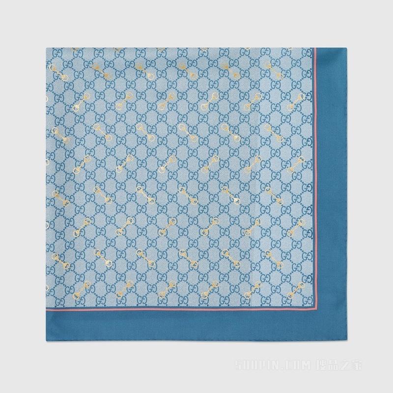 GG马衔扣印花真丝方巾 蓝色和浅蓝色