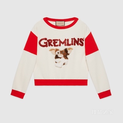 Gremlins贴饰针织棉毛衣 红色和米白色