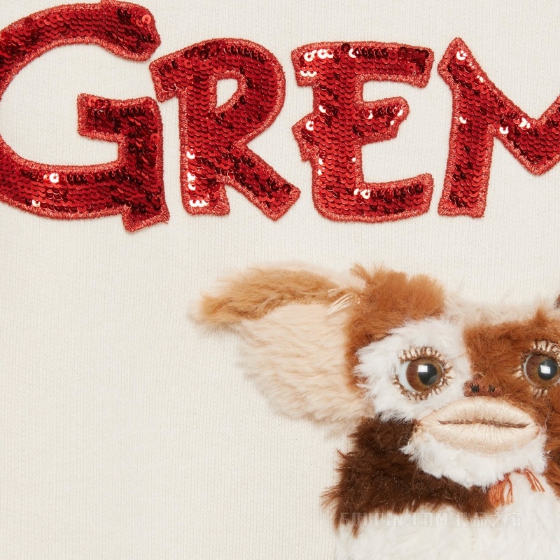 Gremlins贴饰针织棉毛衣 红色和米白色