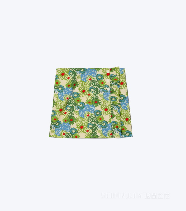 印花褶裥高尔夫裙裤 象牙白雏菊