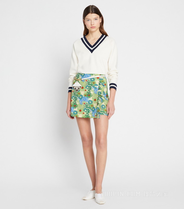 印花褶裥高尔夫裙裤 象牙白雏菊