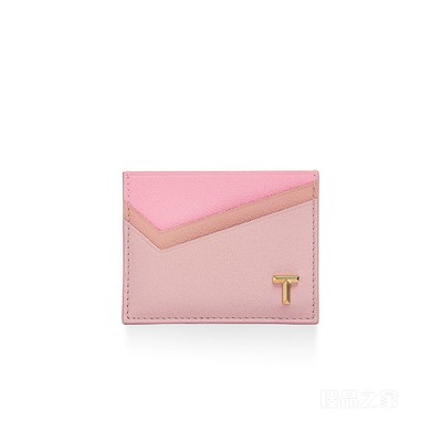 Tiffany T 系列粉色拼色皮革卡包