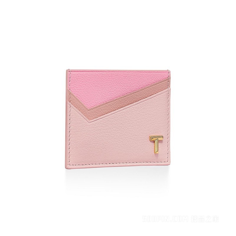 Tiffany T 系列粉色拼色皮革卡包