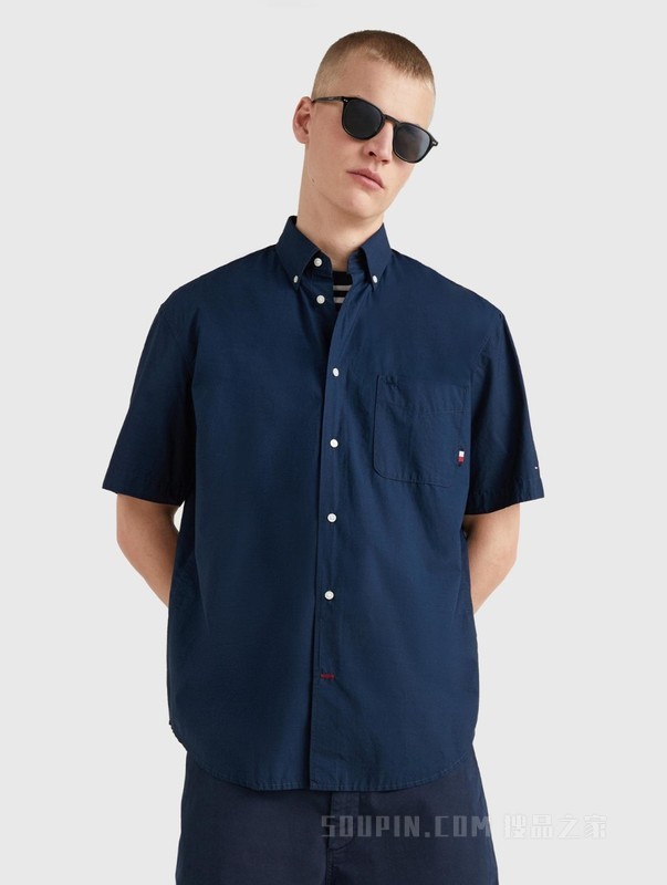 23新款春夏男装纯棉休闲通勤尖角扣纯色短袖衬衫MW0MW30901